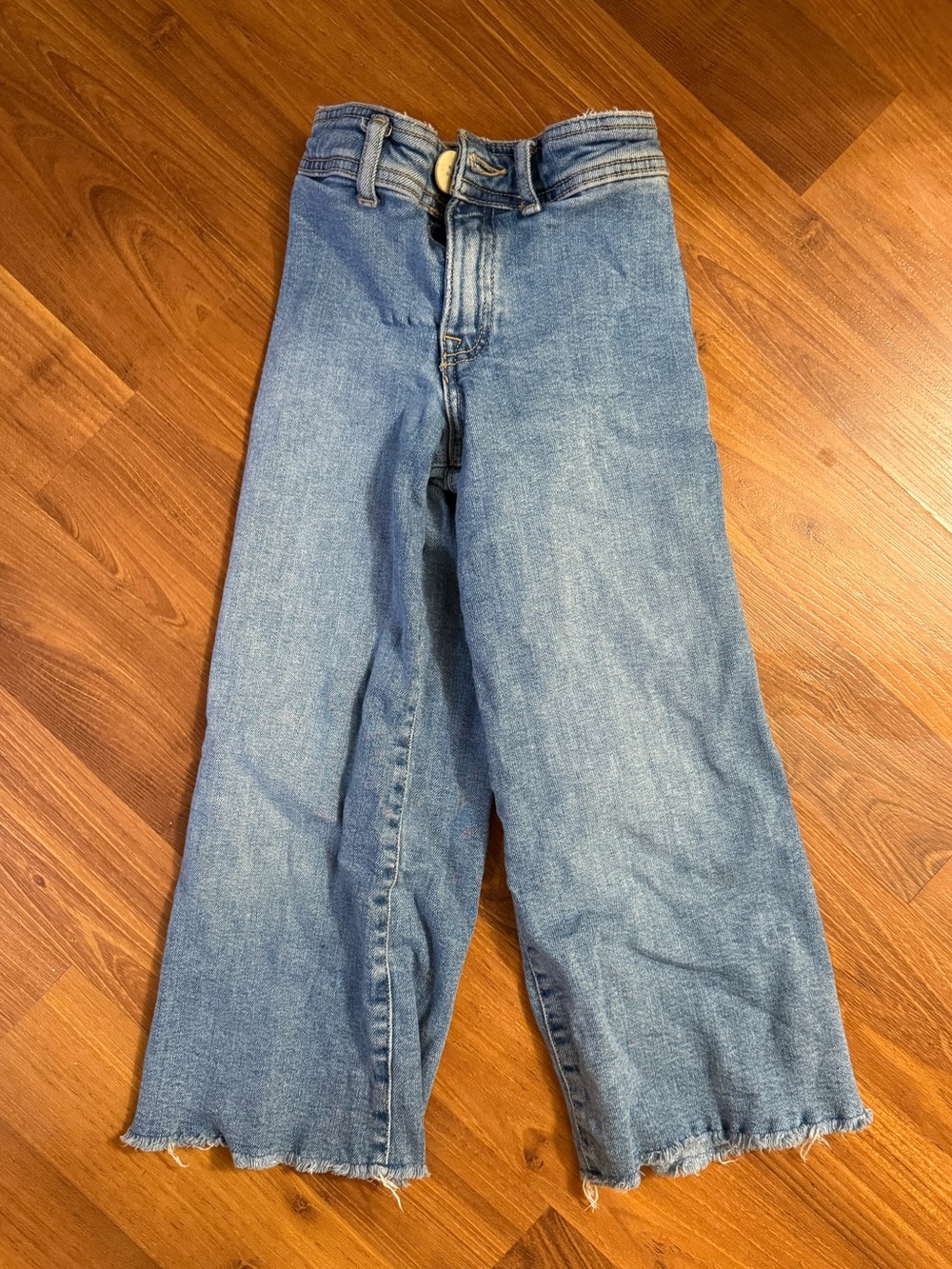Zara Light Blue Girls Wide-Leg Jeans with Raw Hem